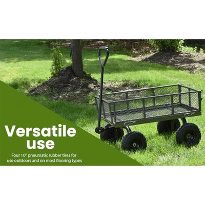 Juggernaut Carts GW3418-GR Heavy Duty Steel Frame 400 Pound Load Capacity Outdoor Utility Garden Wagon With Pneumatic Tires, Green Finish - Image 3