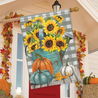 Sunflower Watering Can Fall House Flag Pumpkins Floral 28" X 40" Briarwood Lane - Image 2