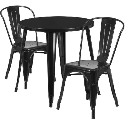 Flash Furniture Commercial Grade 30" Round Metal Indoor-Outdoor Table Set With 2 Cafe Chairs - Image 4