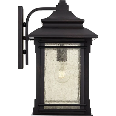 Franklin Iron Works Hickory Point Rustic Farmhouse Outdoor Wall Light Fixture Walnut Bronze 16" Frosted Cream Glass For Post Exterior Barn Deck House - Image 6