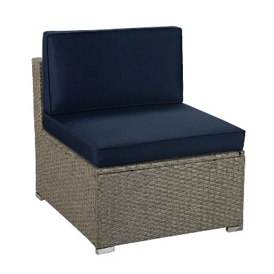 5pc Outdoor Rattan Wicker Sectional Conversation Set With Cushions - Gray/Navy - GODEER - Image 3