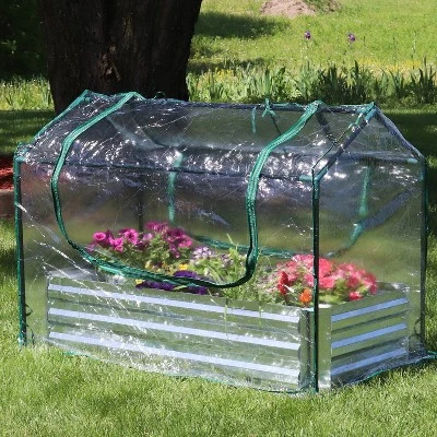 Sunnydaze Decor Sunnydaze Steel Raised Garden Bed With PVC Greenhouse Cover - Clear