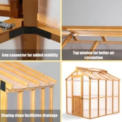 Aoodor 80.7” (L) X 93.3”(W) X 97.6”(H) Outdoor Walk-in Greenhouse With Roof Vent And Fir Frame For Backyard Garden