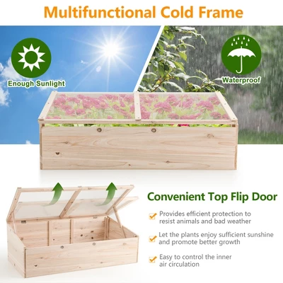 Costway Wooden Cold Frame Greenhouse Flower Planter Raised Plants Bed Protection - Image 6