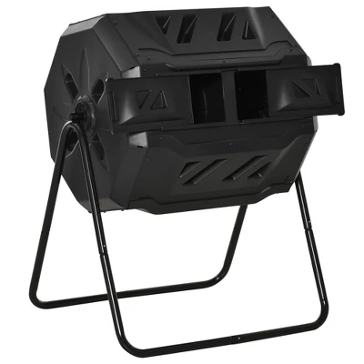 Outsunny Tumbling Compost Bin Outdoor 360° Dual Chamber Rotating Composter 43 Gallon - Image 6