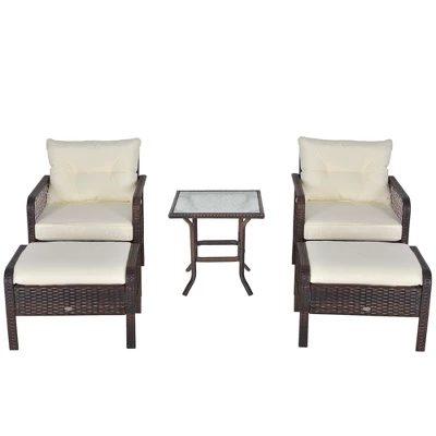 Outsunny 5-Piece Wicker Patio Armchair Set With Ottoman, Outdoor PE Rattan Furniture Set With Comfortable Zippered Cushions & Weather-Fighting Build - Image 3