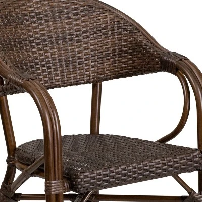 Merrick Lane Wicker Rattan Patio Chair With Curved Back And Aluminum Bamboo Frame - Image 6