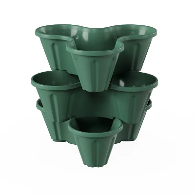 Set Of 3 Stacking Planter Tower - 3-Tier Space Saving Flower Pots - Indoor/Outdoor Vertical Herb And Vegetable Planter By Pure Garden (Hunter Green) - Image 6
