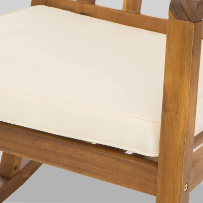Nuna 2pc Acacia Wood Patio Rocking Chair Set - Teak/Cream - Christopher Knight Home - Image 5