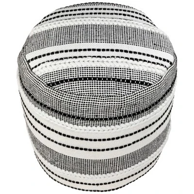 Northlight 18" White And Black Striped Outdoor Woven Pouf Ottoman - Image 3