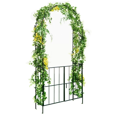 Costway Garden Arch Arbor Trellis With Gate 7.5 Ft Patio Archway Pergola For Wedding - Image 9