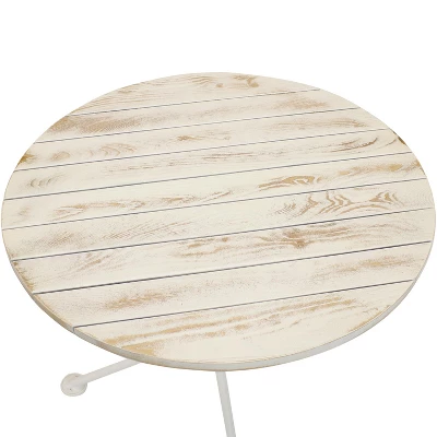 Sunnydaze Decor Sunnydaze Indoor/Outdoor French Country Chestnut Wood Folding Round Bistro Table - 28"- White - Image 2