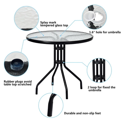 Costway 32''Outdoor Patio Round Table Tempered Glass Top - Image 3