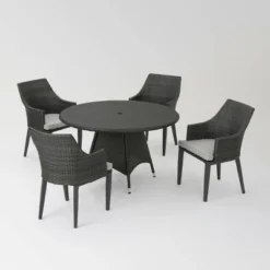 Hillhurst 5pc Wicker Round Dining Set Gray - Christopher Knight Home