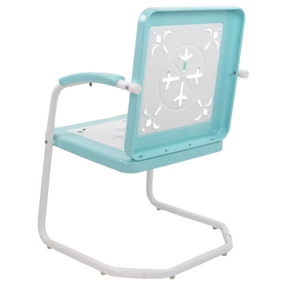 Northlight 35" Square Outdoor Retro Tulip Armchair, Blue And White - Image 3