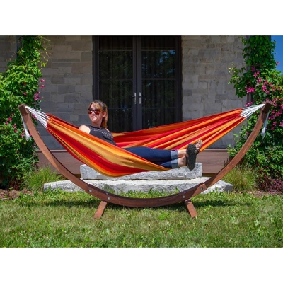 The Hamptons Collection 102” Orange Striped Sunbrella Brazilian Style Hammock With Stand - Image 2