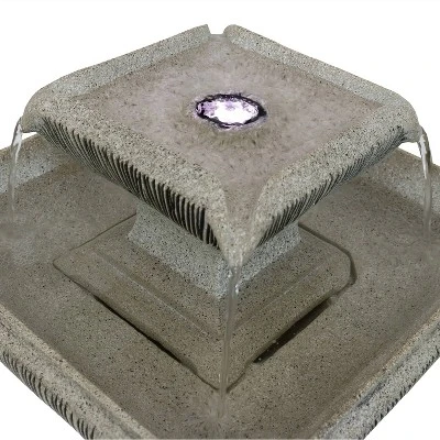 Sunnydaze Decor Sunnydaze 26"H Electric Resin 2-Tier Outdoor Square Bird Bath Water Fountain With LED Lights - Image 3