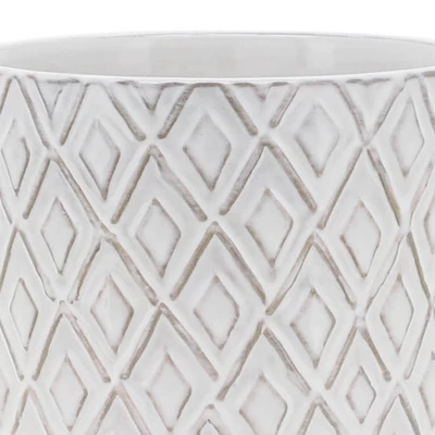 Sagebrook Home 6" Wide Ceramic Diamond Etched Flower Planter Pot With Wooden Stand Beige - Image 5