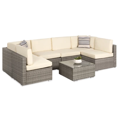 Best Choice Products 7-Piece Modular Outdoor Conversational Furniture Set, Wicker Sectional Sofas W/ Cover - Image 7