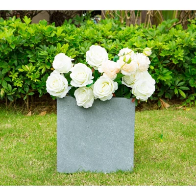 Rosemead Home & Garden, Inc. 10" Wide Kante Lightweight Modern Square Concrete/Fiberglass Indoor Outdoor Planter Box Slate Gray - Image 2