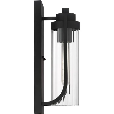 Possini Euro Design Bogata Modern Outdoor Wall Light Fixture Textured Black 15 1/2" Clear Ribbed Glass For Post Exterior Barn Deck House Porch Yard - Image 5