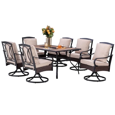 2pk Outdoor Swivel Chairs With Metal Frame, Wicker & Seat & Back Cushions - Captiva Designs - Image 8