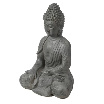 LuxenHome 16.1" Gray MgO Enlightened Buddha Garden Statue - Image 3