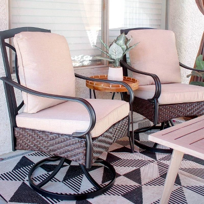 2pk Outdoor Swivel Chairs With Metal Frame, Wicker & Seat & Back Cushions - Captiva Designs - Image 5