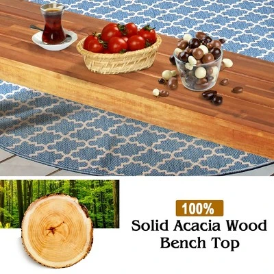 Costway Patio Acacia Wood Dining Bench Seat With Rustic Steel Legs For Outdoor Indoor - Image 4