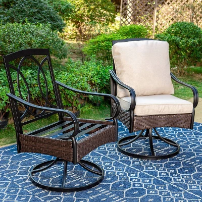 2pk Outdoor Swivel Chairs With Metal Frame, Wicker & Seat & Back Cushions - Captiva Designs - Image 3