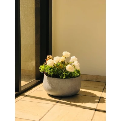 Rosemead Home & Garden, Inc. 16" Wide Kante Lightweight Outdoor Concrete Oval Bowl Decorative Planter Slate Gray - Image 7