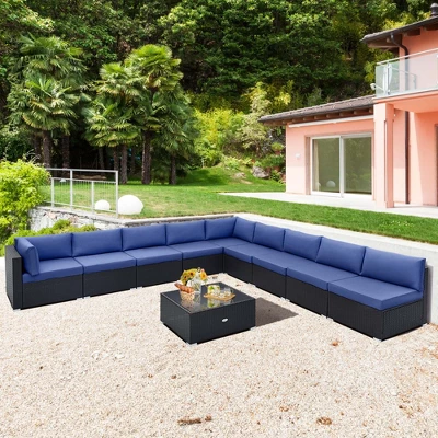 Costway 10 PCS Patio Rattan Furniture Set Outdoor Wicker Sofa Table Cushioned Seat Black/Brown - Image 12
