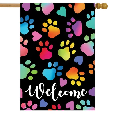 Rainbow Pawprints Welcome House Flag Dogs Cats Pet 28" X 40" Briarwood Lane