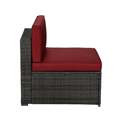 5pc Rattan Wicker Outdoor Conversation Set - Gray/Red - GODEER - Image 5