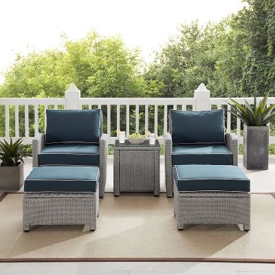 Bradenton 5pc Outdoor Wicker Seating Set With Side Table, 2 Arm Chairs And 2 Ottomans - Navy/Gray - Crosley - Image 2