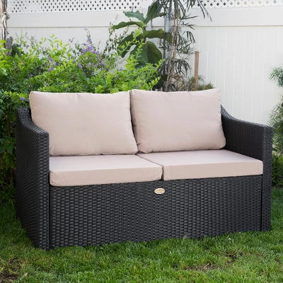 Barton 2 Person Madison Outdoor Patio Wicker Sofa Set Love Seat W/ Seat Cushion - Image 2