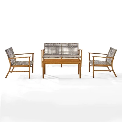 Ridley 4pc Outdoor Wicker & Metal Conversation Set - Gray - Crosley - Image 4
