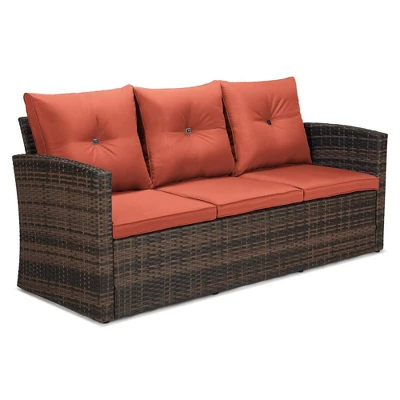 6pc Wicker Outdoor Conversation Set With Cushions - Orange - EDYO LIVING - Image 4