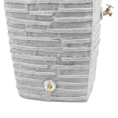 Good Ideas Impressions Riverwalk 50-Gallon Faux Slate Surface Dual Spigot Locations Rain Barrel W/2 Brass Spigots & Screen, Light Granite - Image 2
