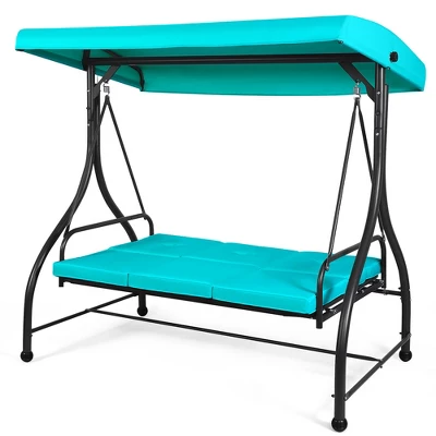Costway Converting Outdoor Swing Canopy Hammock 3 Seats Patio Deck Furniture Turquoise - Image 4