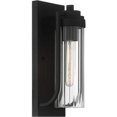 Possini Euro Design Bogata Modern Outdoor Wall Light Fixture Textured Black 15 1/2" Clear Ribbed Glass For Post Exterior Barn Deck House Porch Yard - Image 4