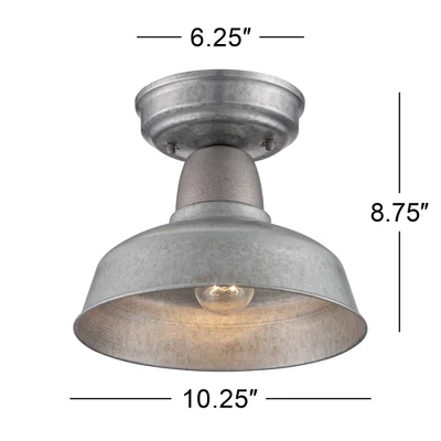 John Timberland Urban Barn Rustic Industrial Farmhouse Semi Flush Mount Outdoor Ceiling Light Galvanized Metal 8 3/4" For Post Exterior Barn Deck Yard - Image 5