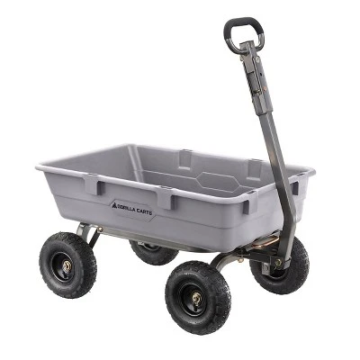 Gorilla Carts 800 Pound Capacity Heavy Duty Poly Yard Garden Steel Dump Utility Wheelbarrow Wagon Cart With 2 In 1 Towing ATV Handle, Gray - Image 3