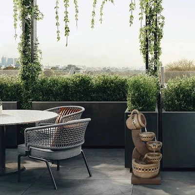 LuxenHome Brown Resin Cascading Pitchers Outdoor Fountain - Image 3