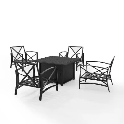 Kaplan 5pc Outdoor Conversation Set With Dante Fire Table & 4 Arm Chairs - Oatmeal - Crosley - Image 2
