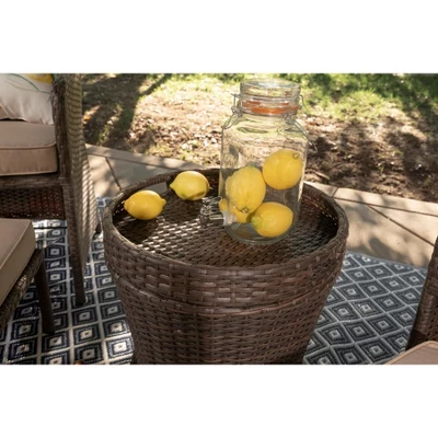 Barton 5-Pieces Patio Sofa Ottoman Wicker Set With Side Storage Table, Brown/Beige - Image 4