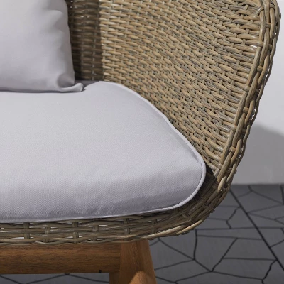 Grayton 4pc Rustic All-Weather Patio Wood And Wicker Conversation Set - Light Gray - Vifah - Image 4