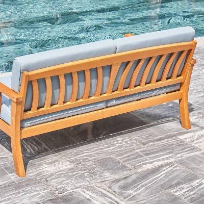 Kapalua Honey Nautical Eucalyptus Wooden Outdoor Sofa Bench With Cushion - Vifah - Image 3
