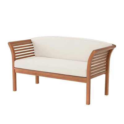 Stamford 2pc Eucalyptus Wood Outdoor Bench With Coffee Table - Natural - Alaterre Furniture - Image 2