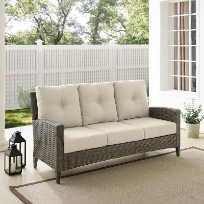 Rockport Outdoor Wicker High Back Sofa - Oatmeal/Light Brown - Crosley